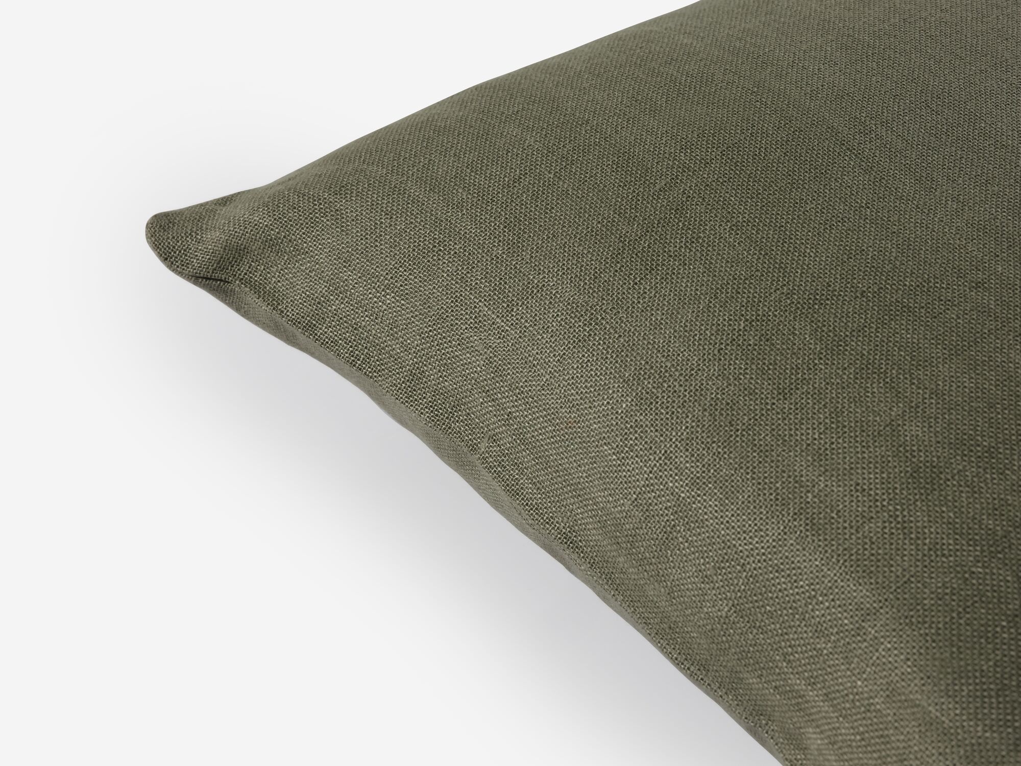 Detail corner view of seafoam linen throw pillow